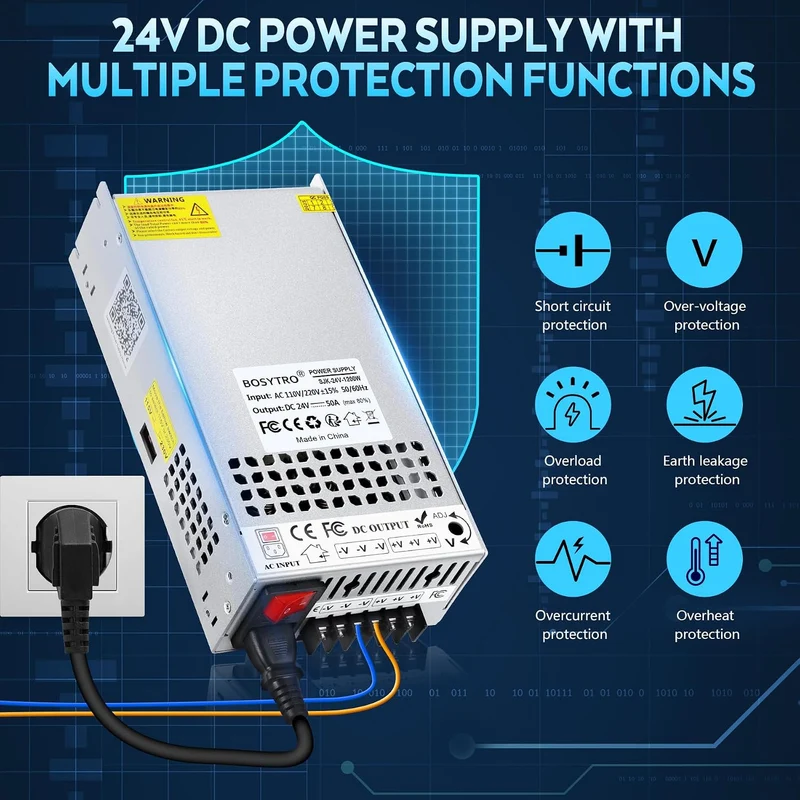 Upgrade 24V 50A 1200W Schaltnetzteil, 24V Universal geregelter Netzteil AC110V / 220V (SMPS) LED Tra