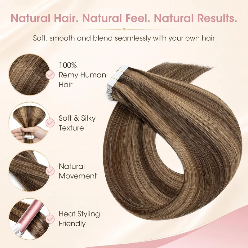 Silk-co Tape in Extensions Echthaar 20stk, Tape Extensions Echthaar, Remy Haarextensions Tape in Haa