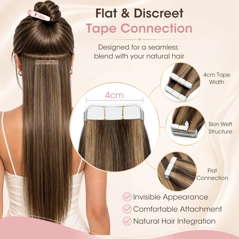 Silk-co Tape in Extensions Echthaar 20stk, Tape Extensions Echthaar, Remy Haarextensions Tape in Haa