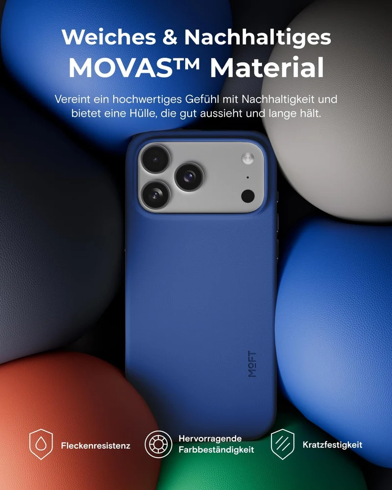 MOFT für iPhone 17 Pro Hülle, MOVAS Vegane Ledertasche Magnetische Hülle, Weicher Anschlag, Farberha