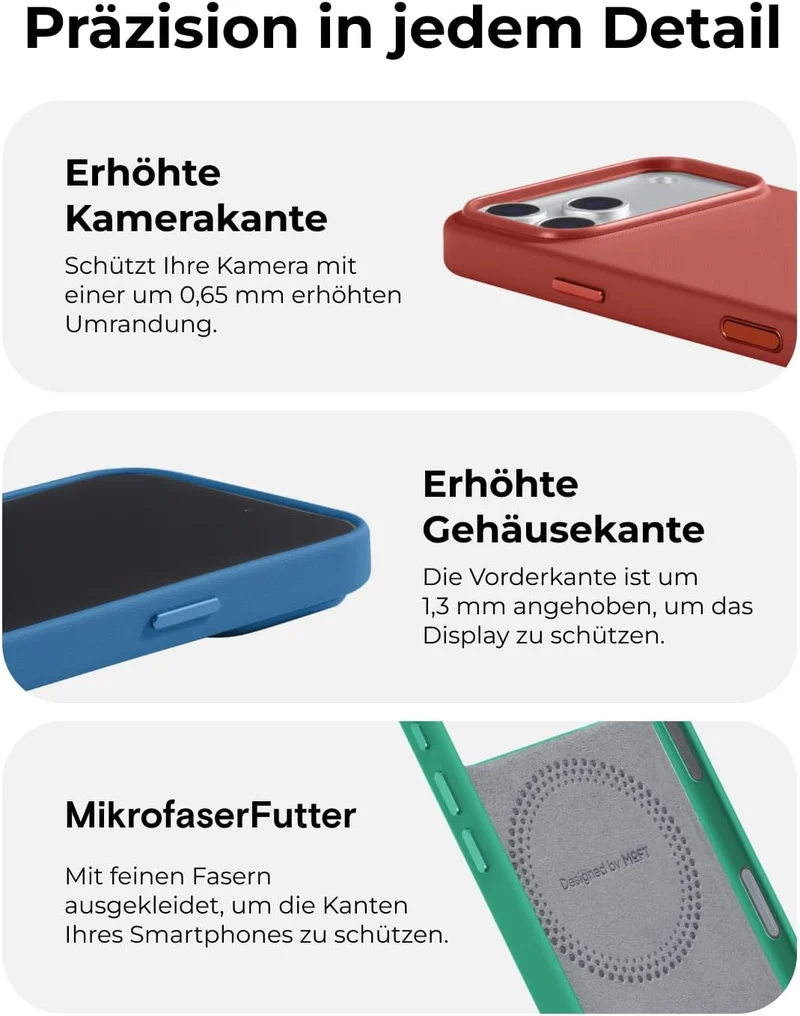 MOFT für iPhone 17 Pro Hülle, MOVAS Vegane Ledertasche Magnetische Hülle, Weicher Anschlag, Farberha