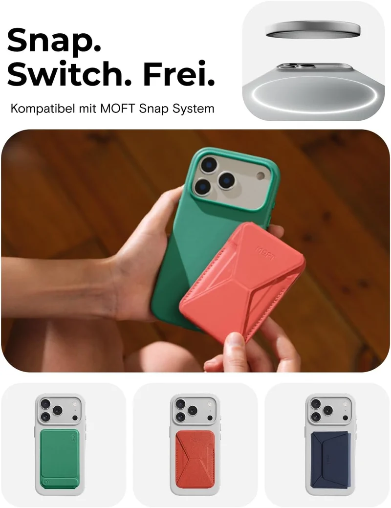 MOFT für iPhone 17 Pro Hülle, MOVAS Vegane Ledertasche Magnetische Hülle, Weicher Anschlag, Farberha