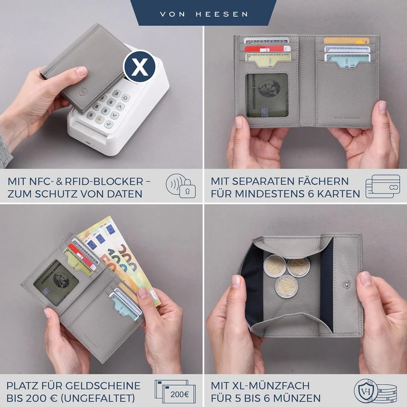 VON HEESEN® Leder Geldbörse mit Münzfach & RFID Schutz Herren & Damen - Echtleder Geldbeutel für Män