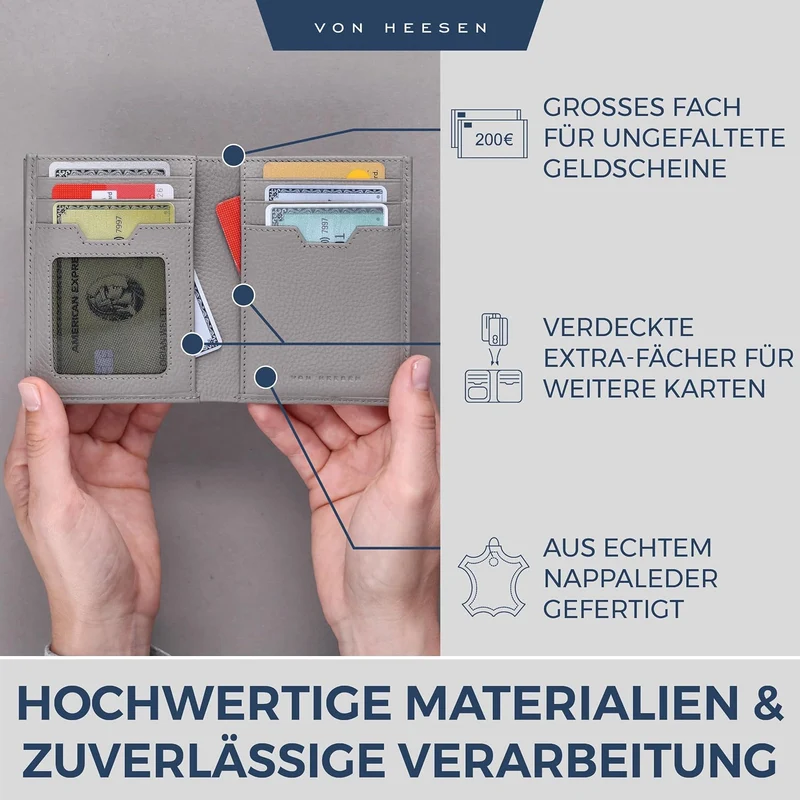 VON HEESEN® Leder Geldbörse mit Münzfach & RFID Schutz Herren & Damen - Echtleder Geldbeutel für Män