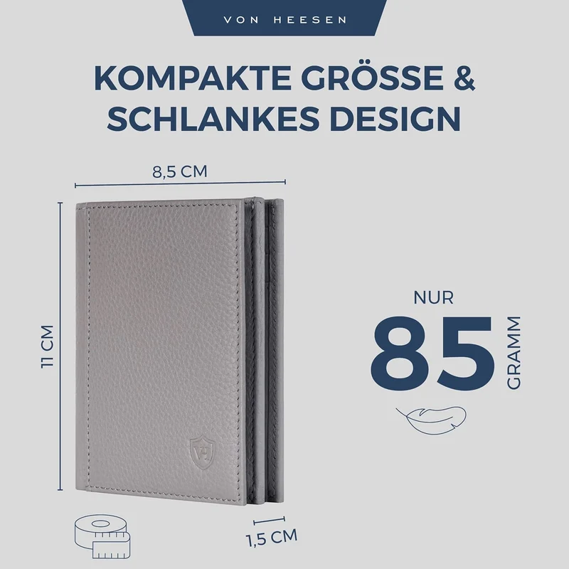 VON HEESEN® Leder Geldbörse mit Münzfach & RFID Schutz Herren & Damen - Echtleder Geldbeutel für Män