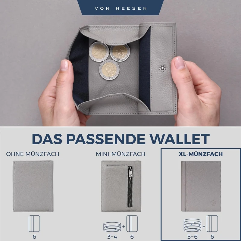 VON HEESEN® Leder Geldbörse mit Münzfach & RFID Schutz Herren & Damen - Echtleder Geldbeutel für Män