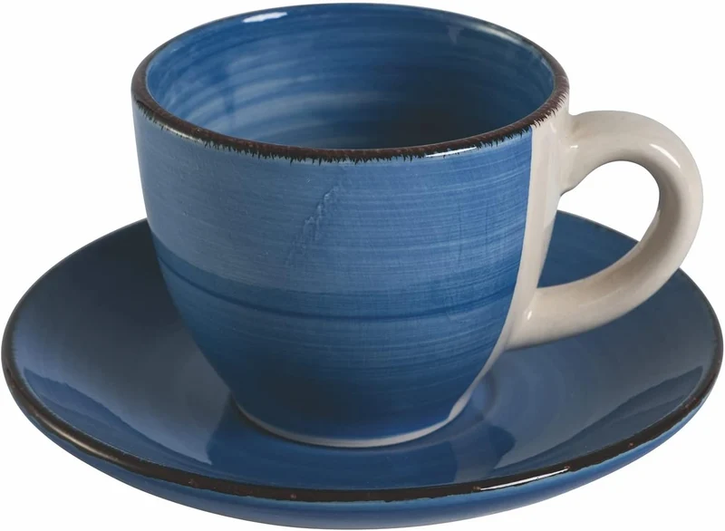 Villa d'Este Home Tivoli 6er Set Kaffeetassen 90 ml mit Untertasse aus Steingut, Baita Acqua