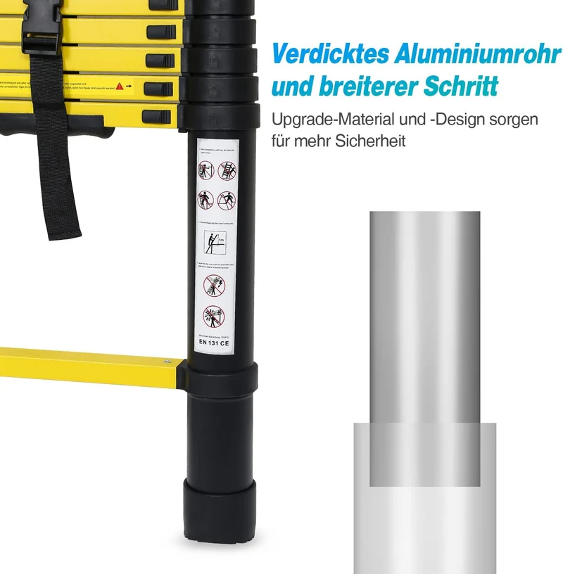 Aluminium Teleskopleiter mit Abnehmbarem Haken, Cecaylie 3.8M Ausziehbare Leiter, Rutschfester Alule