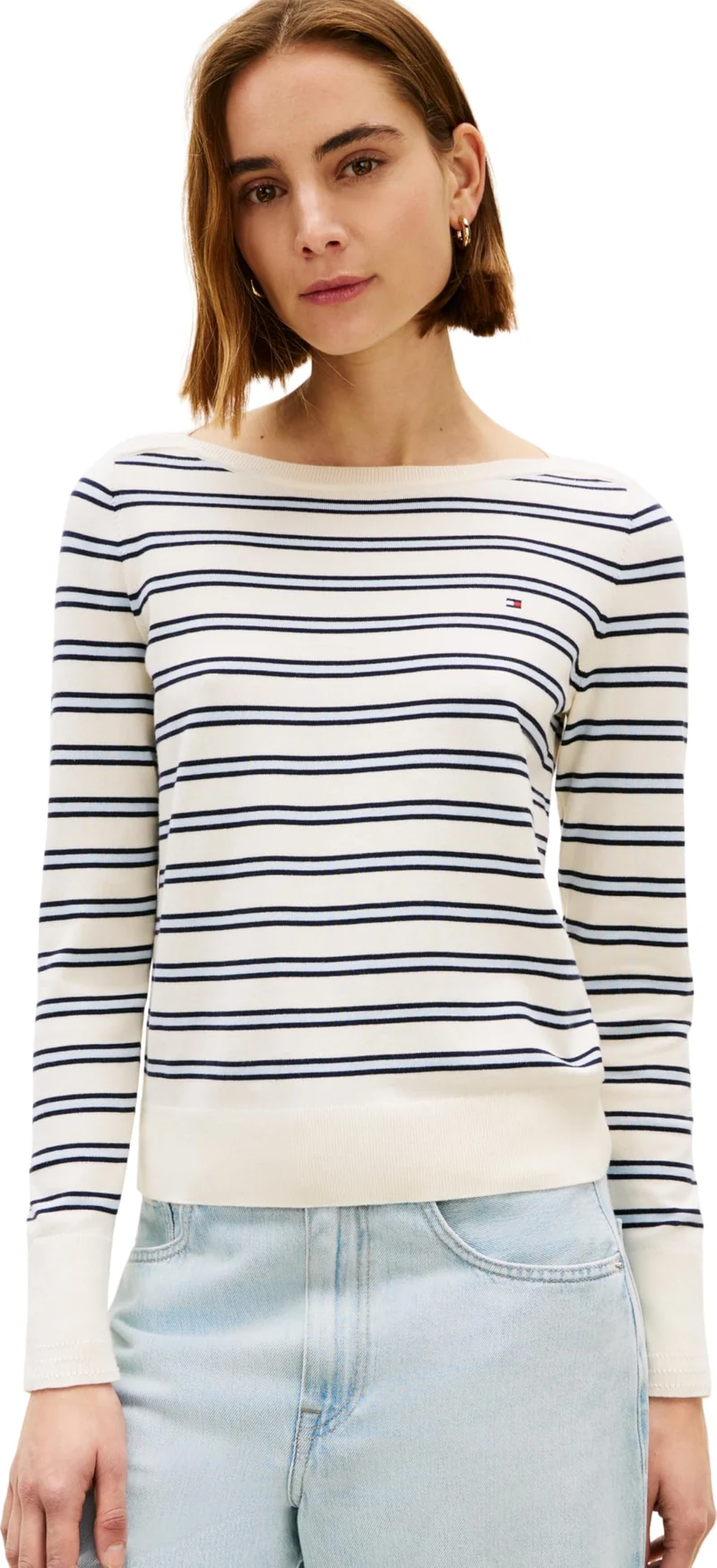 Tommy Hilfiger Damen Pullover Strickpullover XXS Beige (Calico/Dark N Navy/Blue Stp), XXS Beige (Cal
