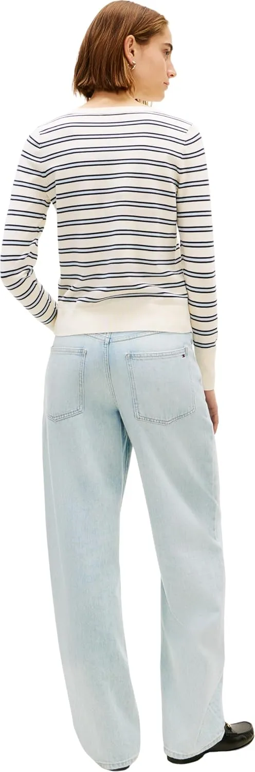 Tommy Hilfiger Damen Pullover Strickpullover XXS Beige (Calico/Dark N Navy/Blue Stp), XXS Beige (Cal