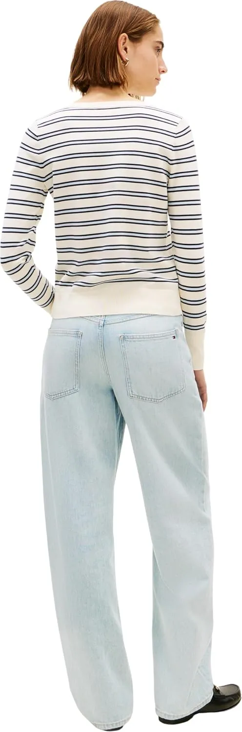 Tommy Hilfiger Damen Pullover Strickpullover XXS Beige (Calico/Dark N Navy/Blue Stp), XXS Beige (Cal