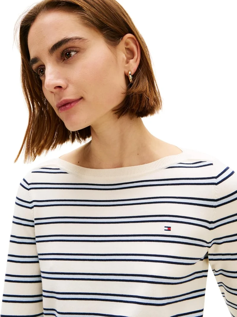 Tommy Hilfiger Damen Pullover Strickpullover XXS Beige (Calico/Dark N Navy/Blue Stp), XXS Beige (Cal