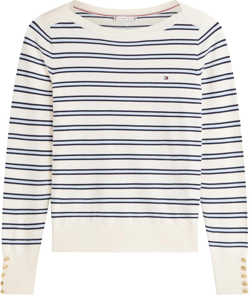 Tommy Hilfiger Damen Pullover Strickpullover XXS Beige (Calico/Dark N Navy/Blue Stp), XXS Beige (Cal