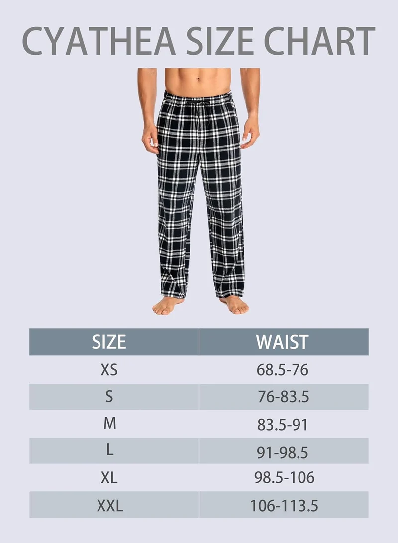 Schlafanzughose Herren 100% Baumwolle Flannel Pyjamahose Kariert Loungehose mit Taschen Nachtwäsche