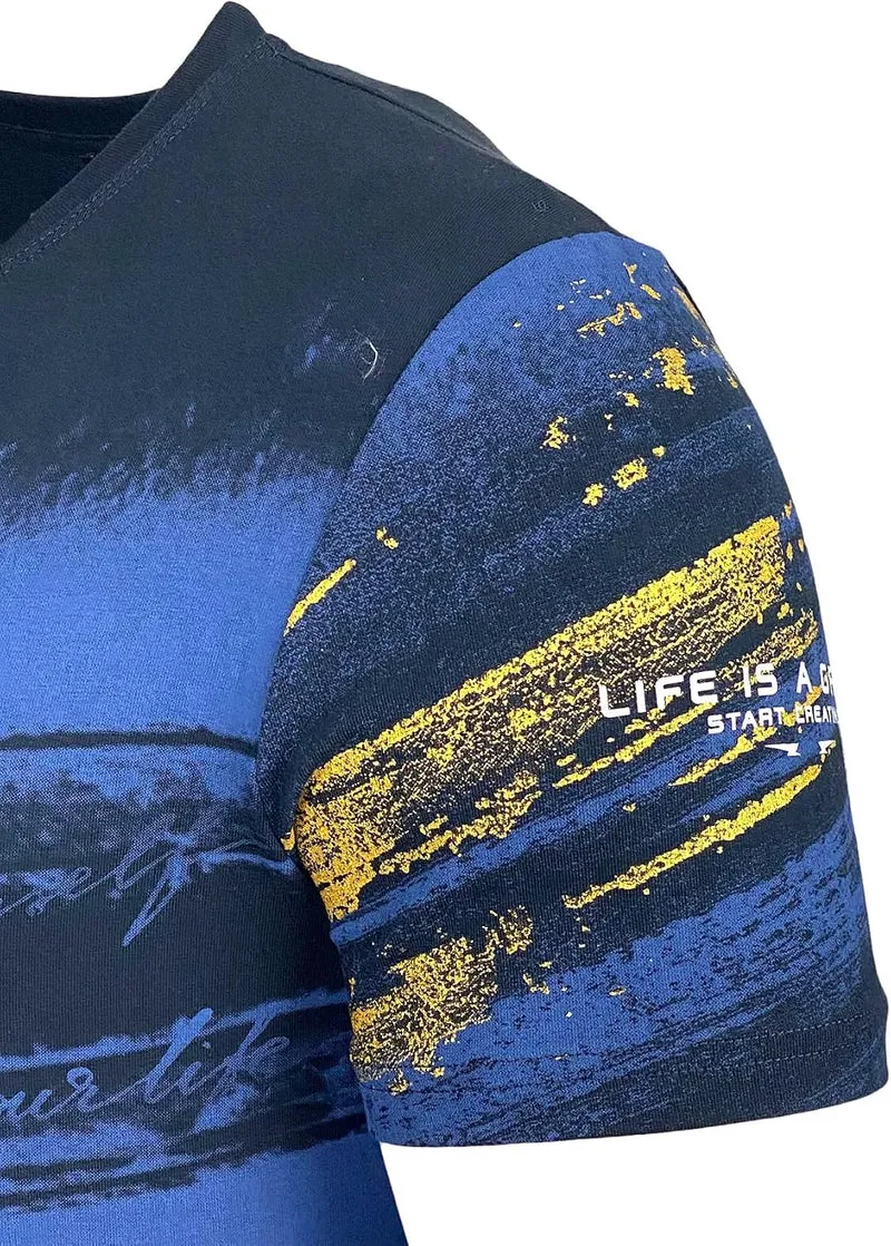 Herren Rundhals Vintage T-Shirt Kurzarm Slim Fit Design Fashion Top Print Shirt B-2778 S Marine, S M