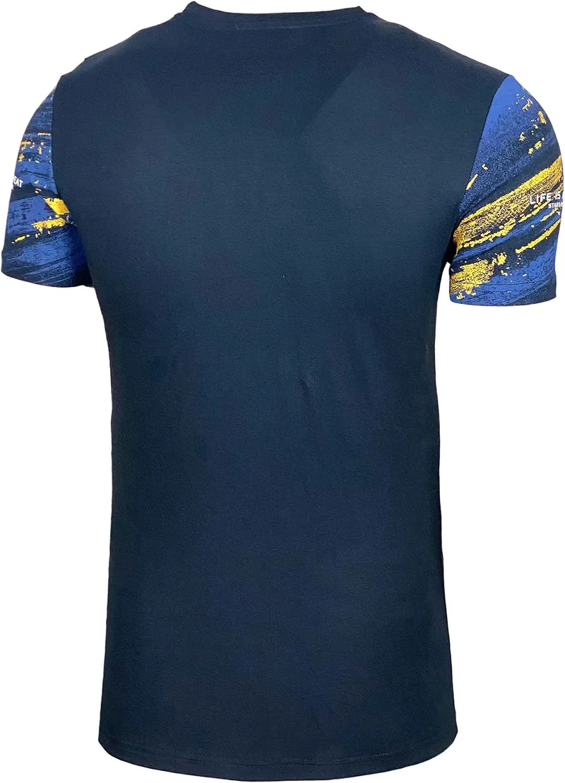 Herren Rundhals Vintage T-Shirt Kurzarm Slim Fit Design Fashion Top Print Shirt B-2778 S Marine, S M