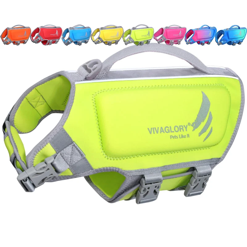 VIVAGLORY Hunde Schwimmweste High Buoyancy Hundeschwimmweste, M, Neongelb Neongelb M: 53-63cm (Brust