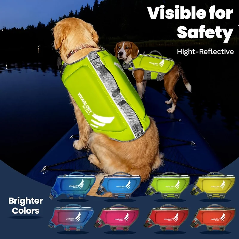 VIVAGLORY Hunde Schwimmweste High Buoyancy Hundeschwimmweste, M, Neongelb Neongelb M: 53-63cm (Brust