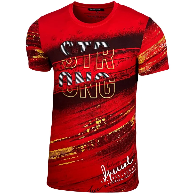 Herren Rundhals Vintage T-Shirt Kurzarm Slim Fit Design Fashion Top Print Shirt B-2778 XL Rot, XL Ro