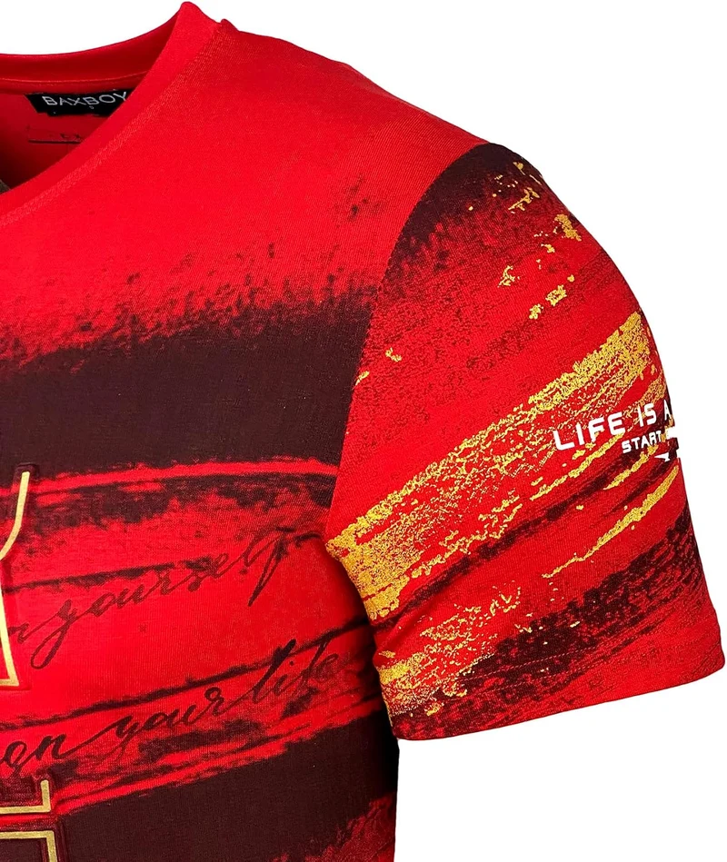 Herren Rundhals Vintage T-Shirt Kurzarm Slim Fit Design Fashion Top Print Shirt B-2778 XL Rot, XL Ro