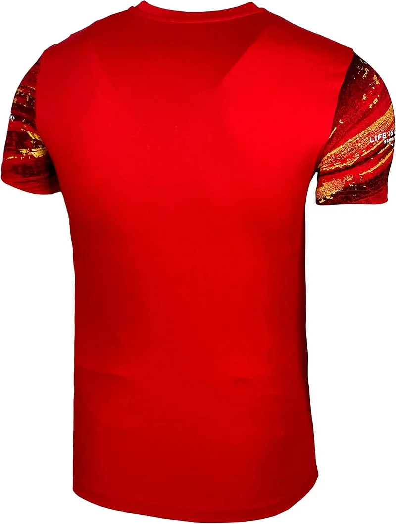 Herren Rundhals Vintage T-Shirt Kurzarm Slim Fit Design Fashion Top Print Shirt B-2778 XL Rot, XL Ro