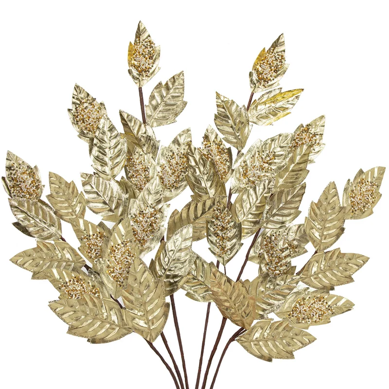 72cm 6er-Set Künstliche Weihnachtszweige Gold Dekozweige mit Glitzer B0DXKSHKDP Gold-3, Gold-3
