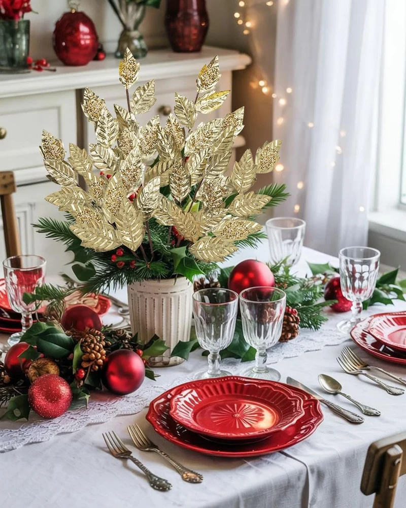 72cm 6er-Set Künstliche Weihnachtszweige Gold Dekozweige mit Glitzer B0DXKSHKDP Gold-3, Gold-3
