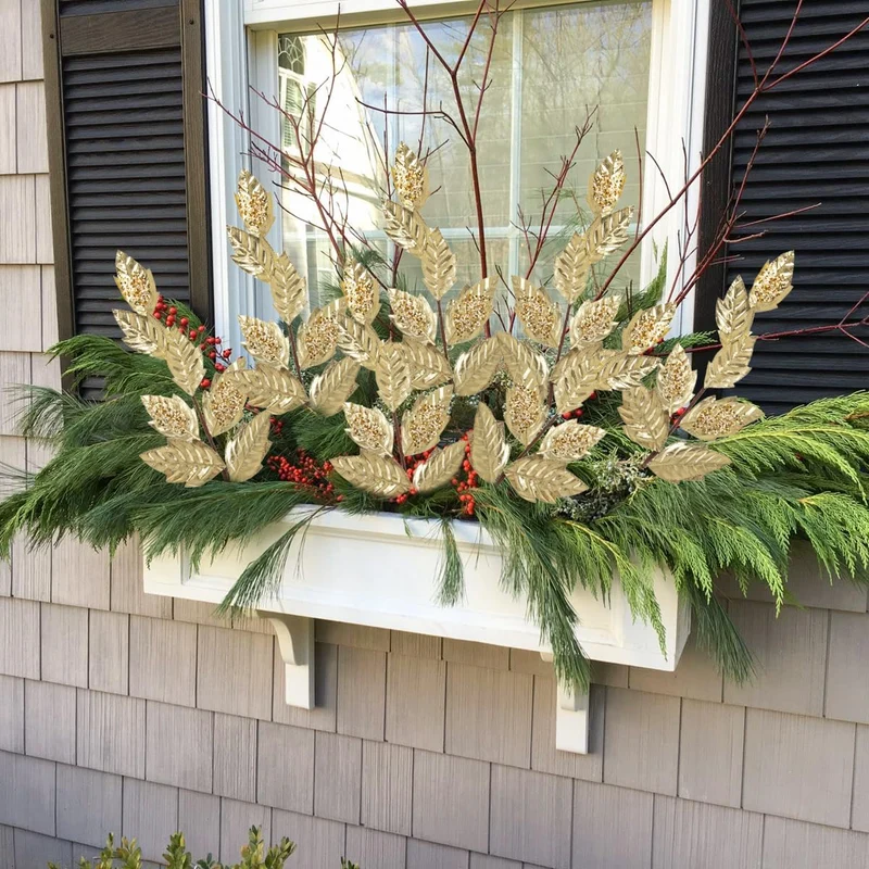 72cm 6er-Set Künstliche Weihnachtszweige Gold Dekozweige mit Glitzer B0DXKSHKDP Gold-3, Gold-3