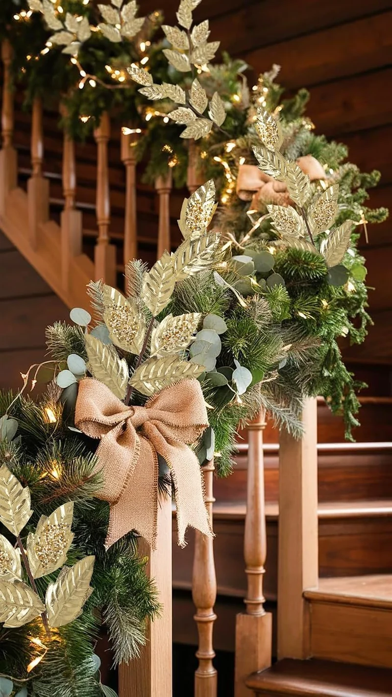 72cm 6er-Set Künstliche Weihnachtszweige Gold Dekozweige mit Glitzer B0DXKSHKDP Gold-3, Gold-3