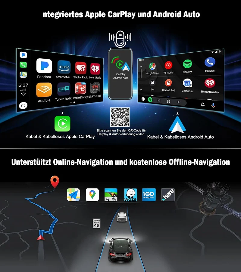 Erisin 7" Qualcomm Android 16 Autoradio GPS Navigation für Porsche Cayenne mit CarPlay Android Auto,