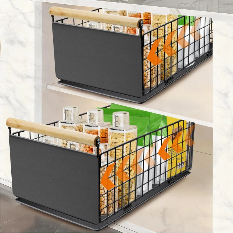 2 Artikel Ausziehbare Schublade Küche, Hochwertiger Karbonstahl Ausziehbarer Schrank Organizer, Ultr