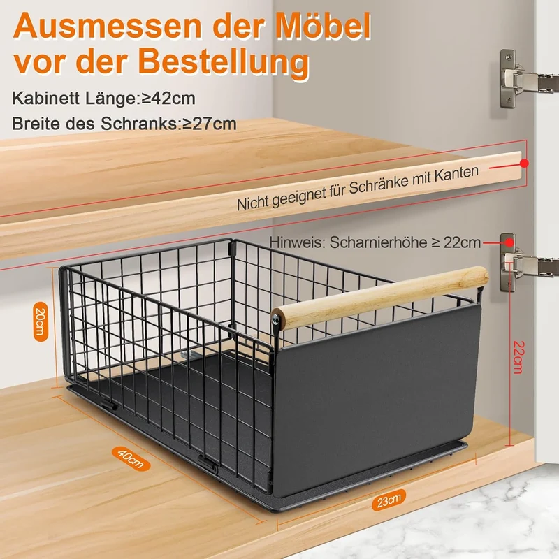 2 Artikel Ausziehbare Schublade Küche, Hochwertiger Karbonstahl Ausziehbarer Schrank Organizer, Ultr