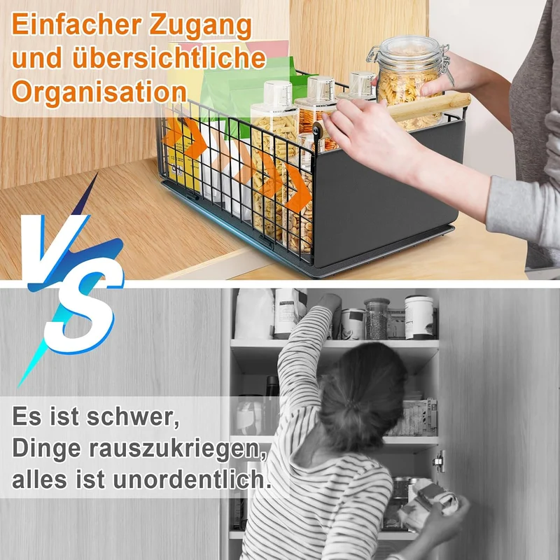 2 Artikel Ausziehbare Schublade Küche, Hochwertiger Karbonstahl Ausziehbarer Schrank Organizer, Ultr