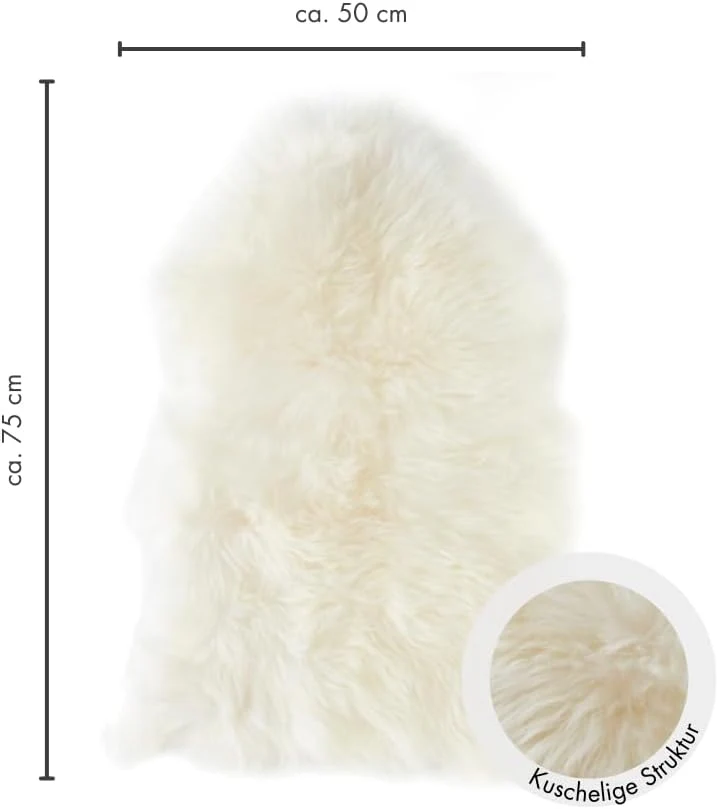 -LUXOR- living Schaffell echt, Fellteppich, Bettvorleger, 50 x 75 cm, Weiss Weiss 50 x 75 cm (Rechte