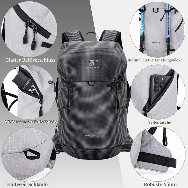 Kimwadalh Wanderrucksack für Damen Herren 15L Trekking Rucksack Outdoor Daypack Kleine Sport Rucksäc