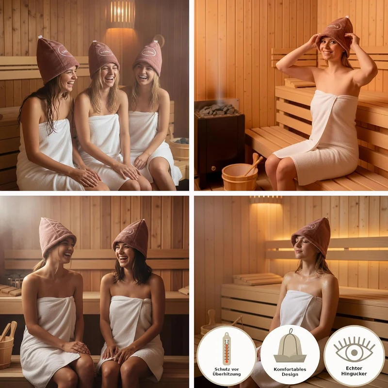 Saunahut Damen – Perfekte Saunamütze aus 100% Baumwolle – Sauna Hut Sauna Mütze Damen Kopfbedeckung