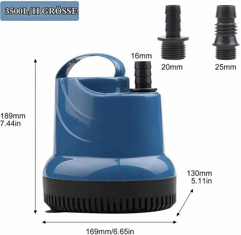 EXLECO Mini Wasserpumpe Tauchpumpe 3500L/H 80W 230V Aquarium Teich pumpe, 3500L/H 80W