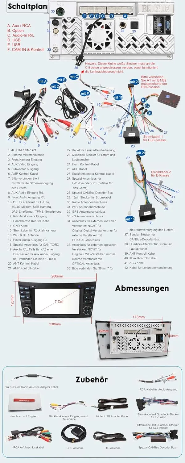 Erisin Qualcomm Android 16 4GB+64GB 8-Kern Autoradio Bluetooth GPS Navi für Mercedes Benz E Klasse W