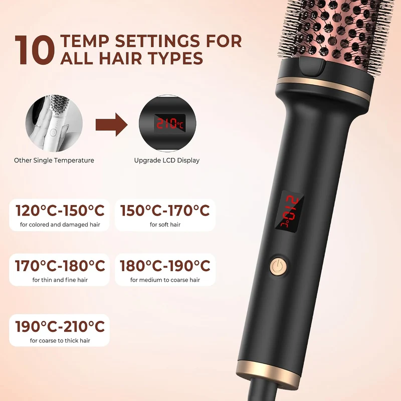 UKLISS Thermal Brush 3 in 1, 38 mm Thermobürste,Heated Round Brush Gray, Gray