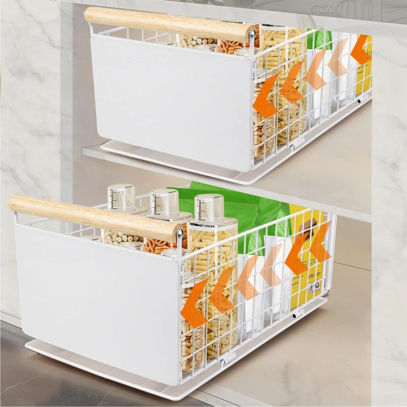 2 Artikel Ausziehbare Schublade Küche, Hochwertiger Karbonstahl Ausziehbarer Schrank Organizer, Ultr