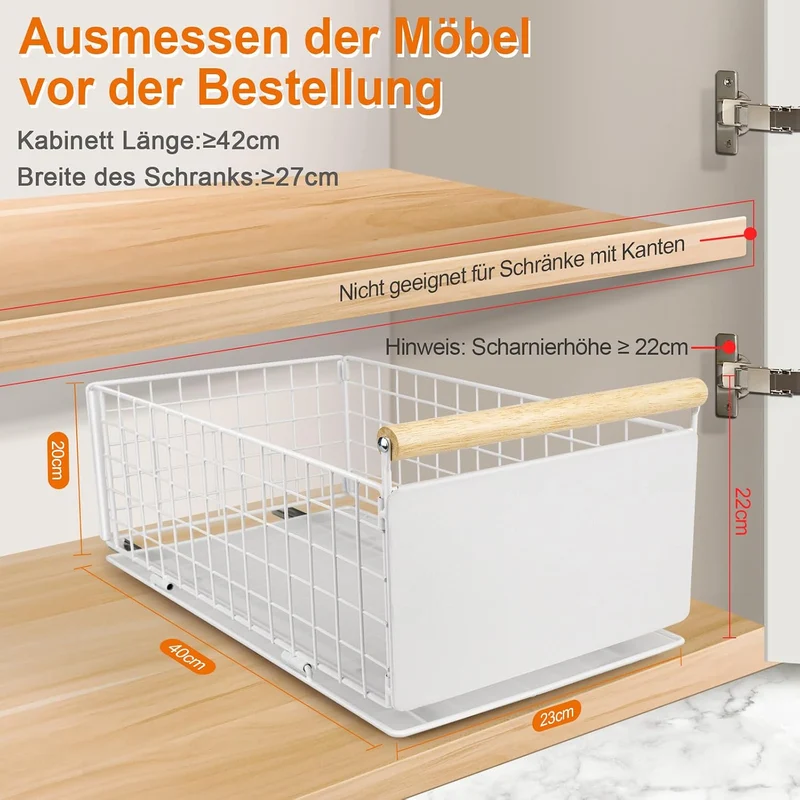 2 Artikel Ausziehbare Schublade Küche, Hochwertiger Karbonstahl Ausziehbarer Schrank Organizer, Ultr