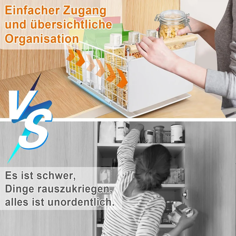 2 Artikel Ausziehbare Schublade Küche, Hochwertiger Karbonstahl Ausziehbarer Schrank Organizer, Ultr