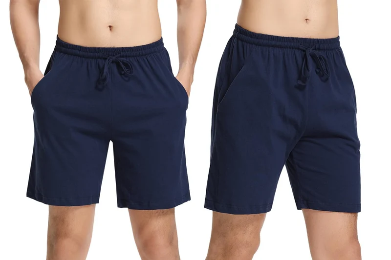 Aseniza Herren Schlafanzughose Kurz Baumwolle Bermuda Schlafshorts XXL A-Blau*2, XXL A-Blau*2
