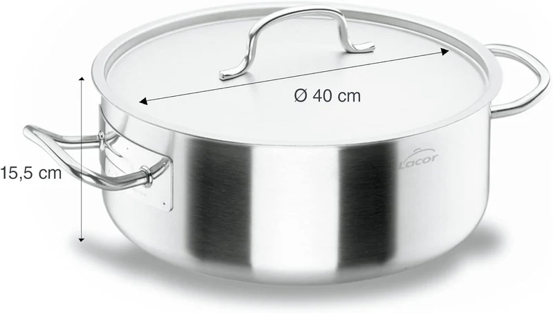 Lacor 50040 Bratentopf mit Deckel 40 cm Silber
