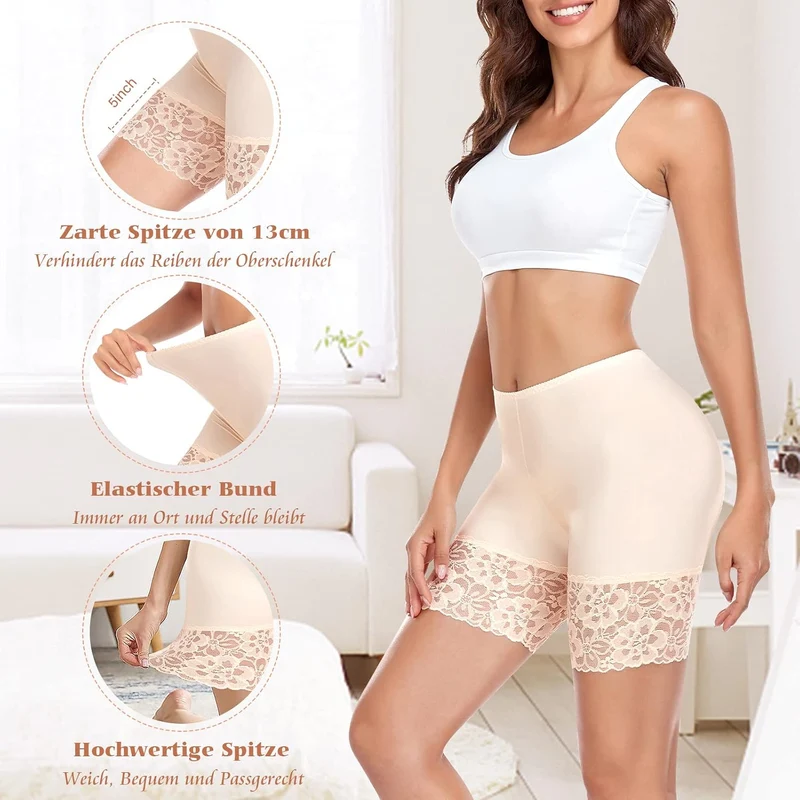 YARRCO Damen Unterhose Spitze Radlerhose Kurz Unter Rock Hosen Anti-Chafing Shorts Slipshorts Boxers