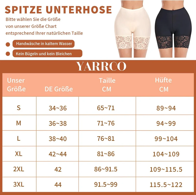 YARRCO Damen Unterhose Spitze Radlerhose Kurz Unter Rock Hosen Anti-Chafing Shorts Slipshorts Boxers