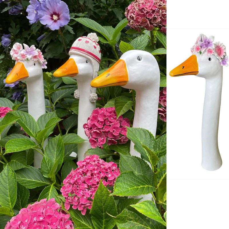 OF Gänsehals Gartenstecker Gans - Höhe 35 bis 38 cm gross - Deko Gartenfiguren für aussen (Blumenkra