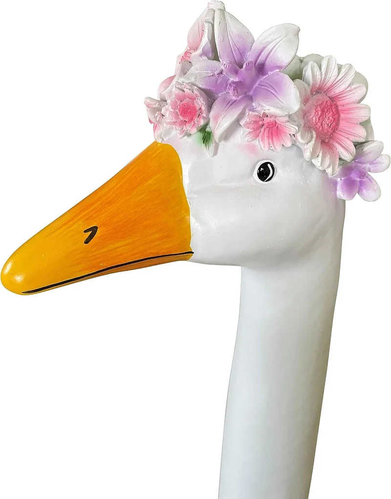 OF Gänsehals Gartenstecker Gans - Höhe 35 bis 38 cm gross - Deko Gartenfiguren für aussen (Blumenkra