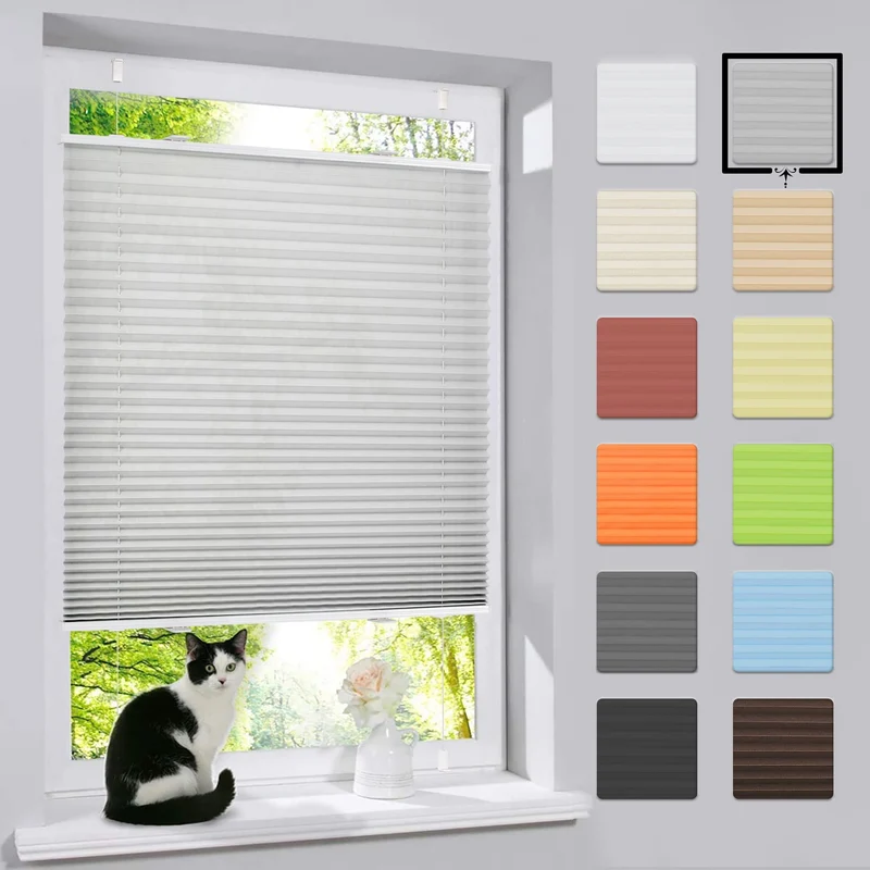 bobodeco Plissee ohne Bohren Klemmfix Faltrollo Jalousie Grau 35x80cm (BxH), Plisseerollo Sichtschut