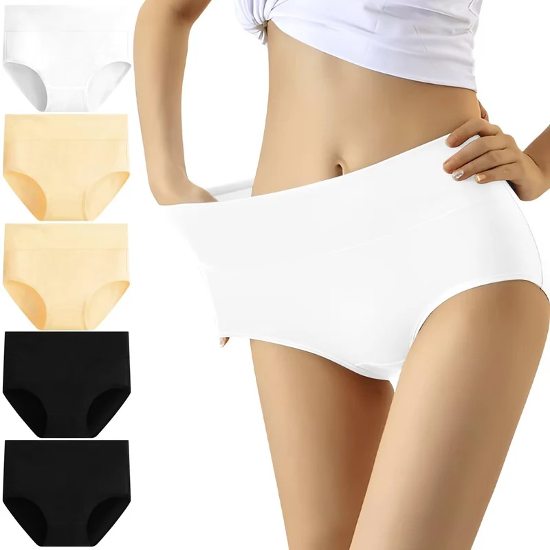 YouShow Unterhosen Damen 5er Pack Baumwolle High Waist Slip Hohe Taille M 2 X Schwarz + 2 X Nude + 1